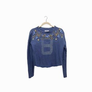 We The Free Blue Floral Long Sleeve Sweater